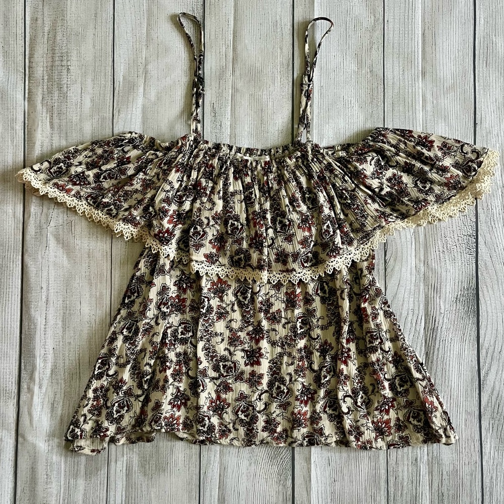 Abercrombie Off-Shoulder Top with Lace Trim